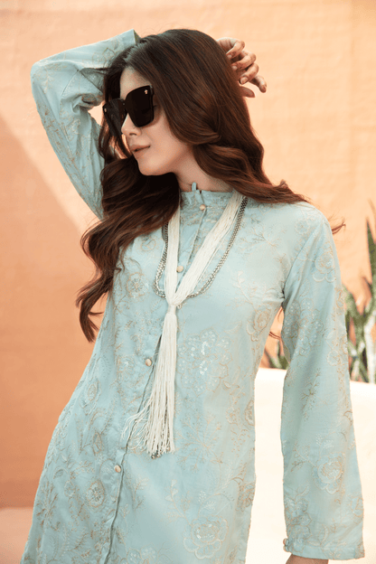 (Light Green) 2 Piece Embroidered Lawn Outfit - Simrans