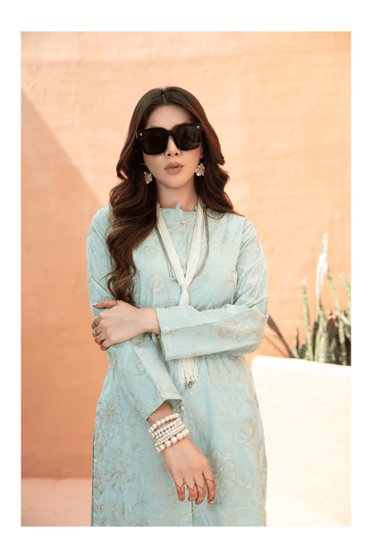 (Light Green) 2 Piece Embroidered Lawn Outfit - Simrans