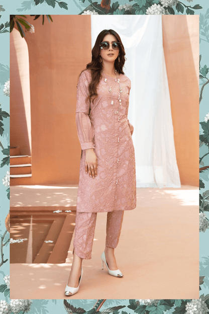 (Pink) 2 Piece Embroidered Lawn Outfit - Simrans