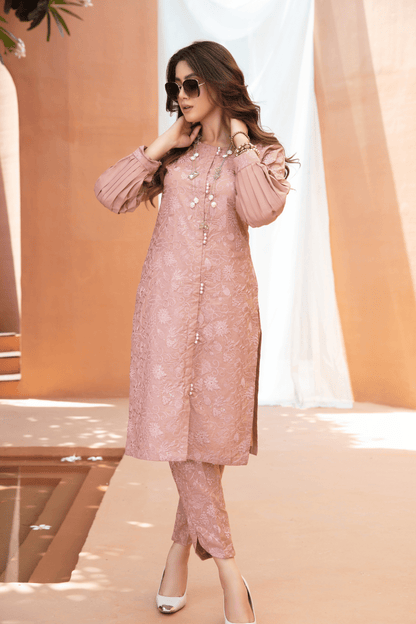(Pink) 2 Piece Embroidered Lawn Outfit - Simrans