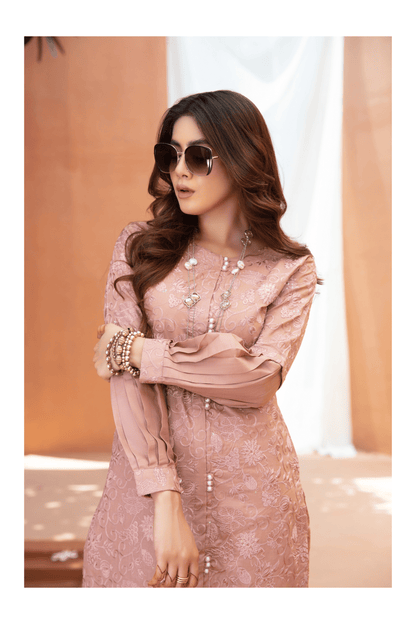 (Pink) 2 Piece Embroidered Lawn Outfit - Simrans