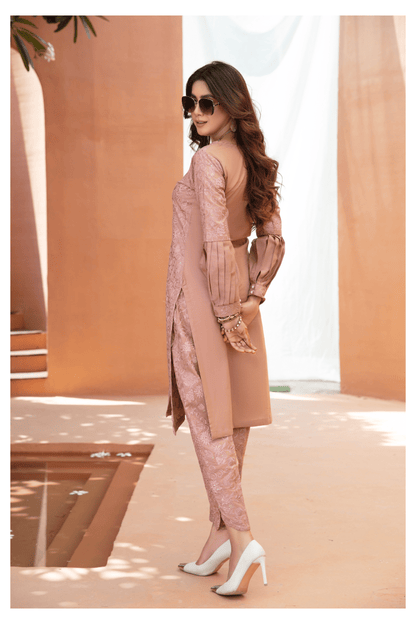 (Pink) 2 Piece Embroidered Lawn Outfit - Simrans