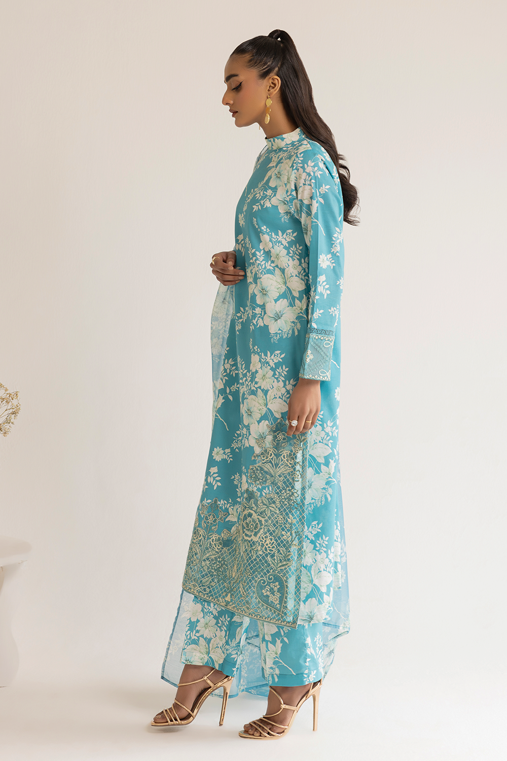 (Pine Green) 3 Piece "Dastaan" Embroidered Lawn Dress - Esra Fashion