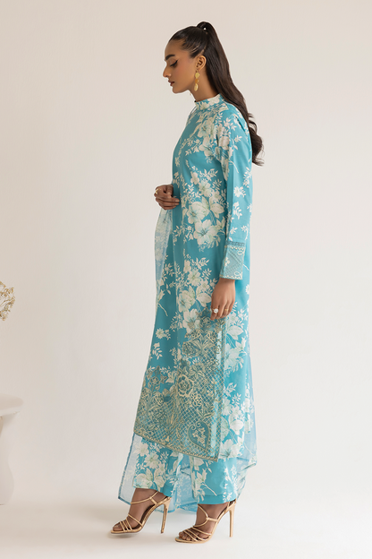 (Pine Green) 3 Piece "Dastaan" Embroidered Lawn Dress - Esra Fashion