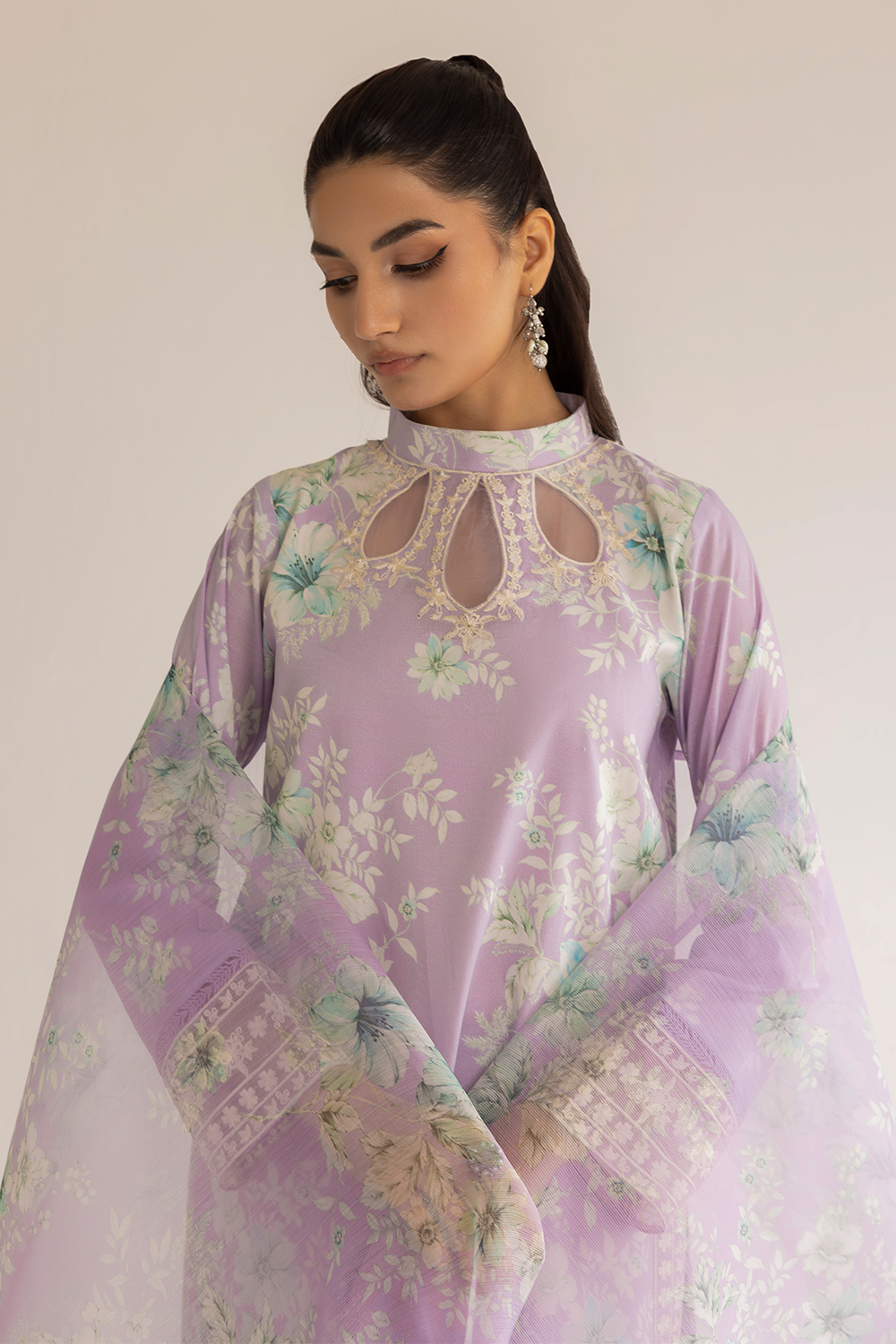 (Lilac) 3 Piece "Dastaan" Embroidered Lawn Dress - Esra Fashion