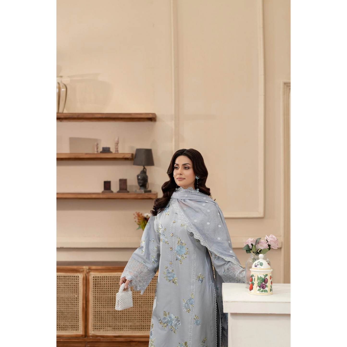 KC-1438 Embroidered Cambric Cotton Dress Ready to Wear 3 Pc - Karma Collection
