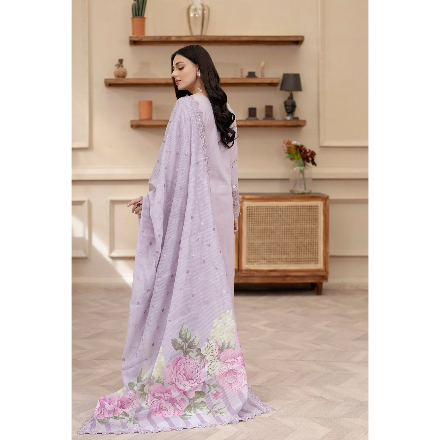 KC-1438 Embroidered Cambric Cotton Dress Ready to Wear 3 Pc - Karma Collection