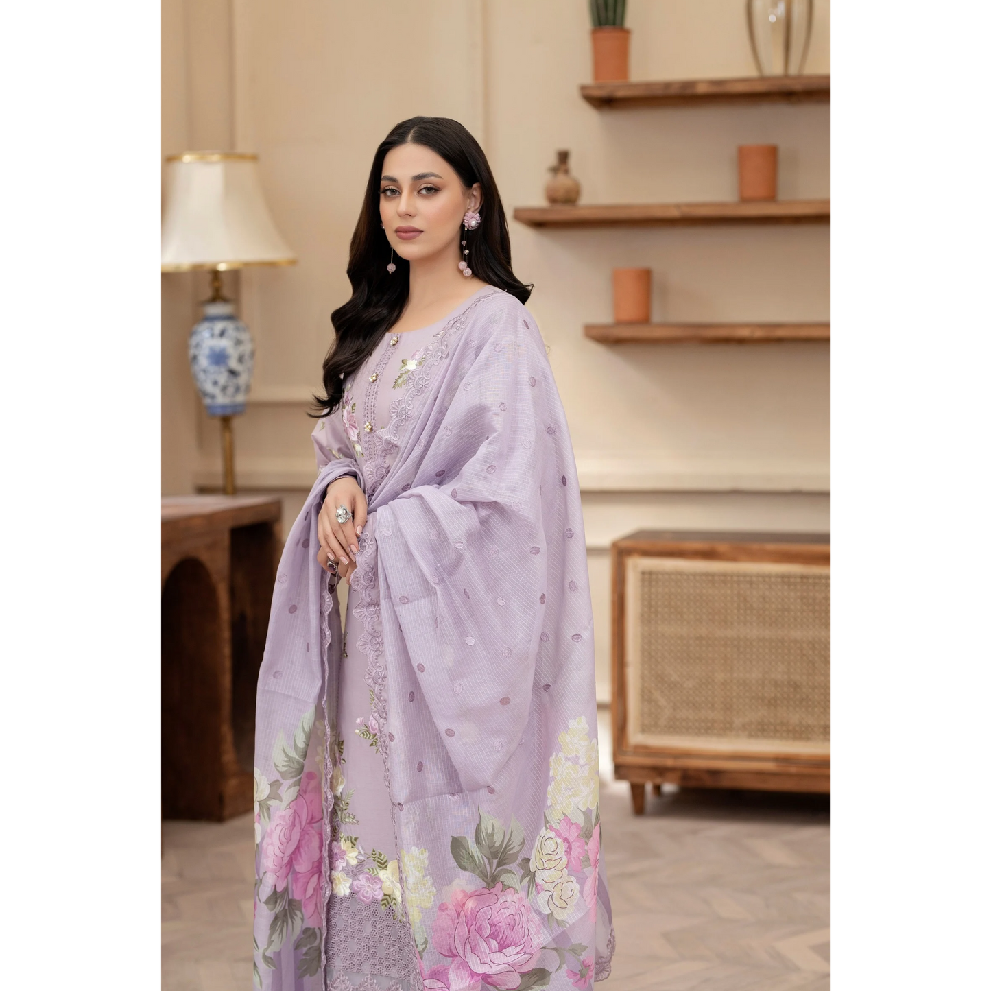KC-1438 Embroidered Cambric Cotton Dress Ready to Wear 3 Pc - Karma Collection
