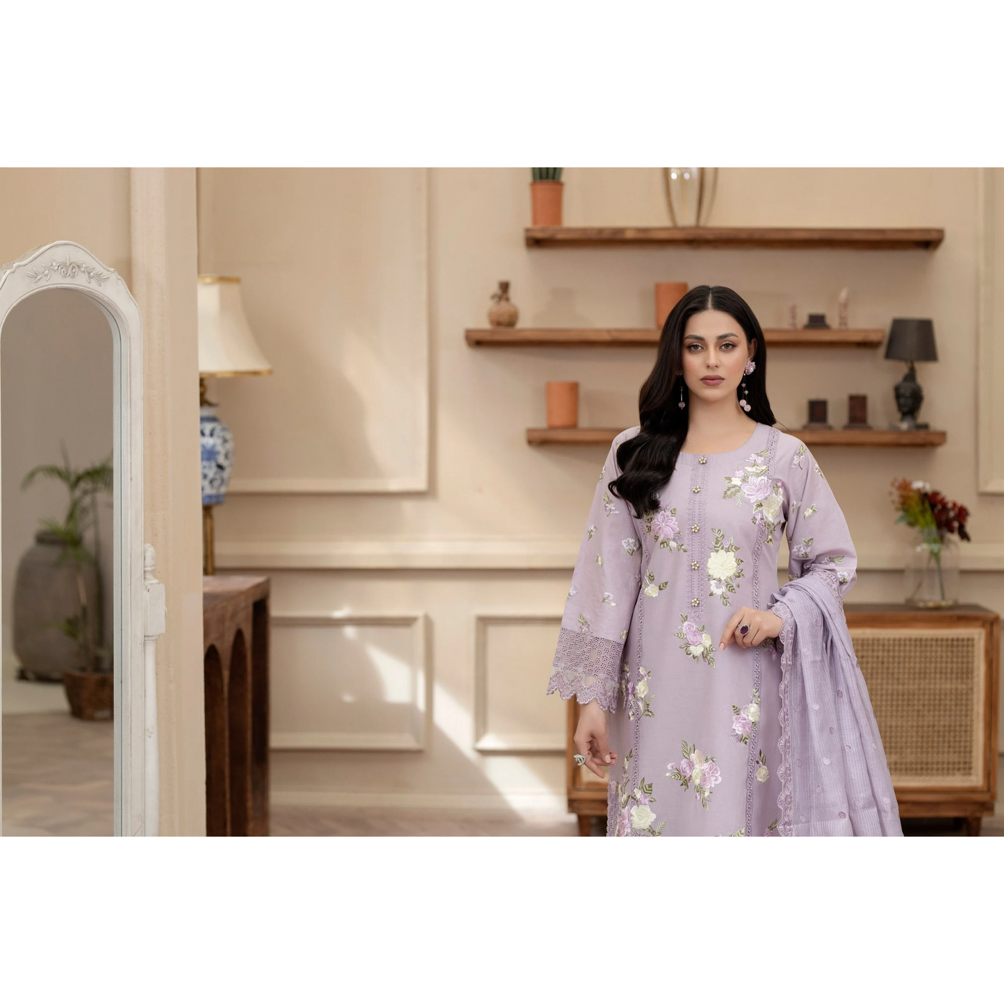 KC-1438 Embroidered Cambric Cotton Dress Ready to Wear 3 Pc - Karma Collection