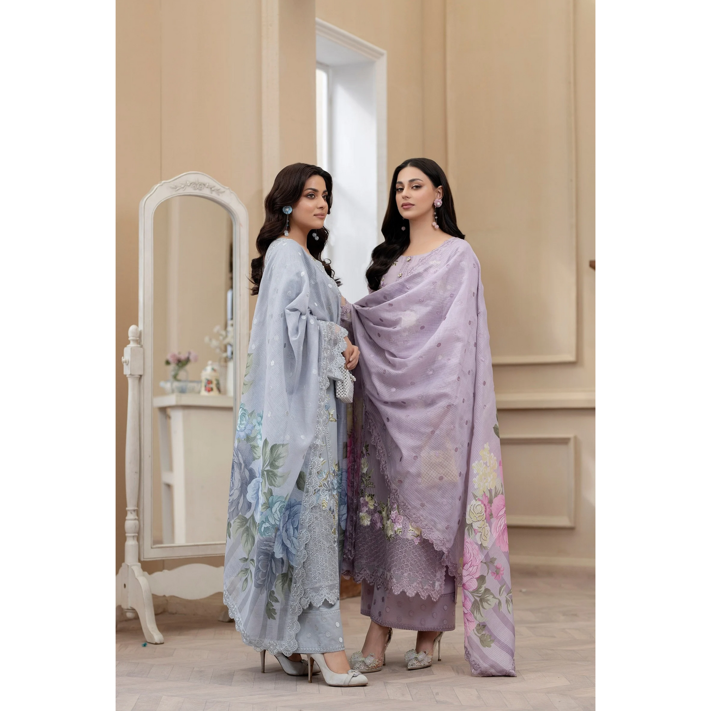 KC-1438 Embroidered Cambric Cotton Dress Ready to Wear 3 Pc - Karma Collection