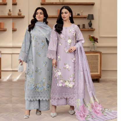 KC-1438 Embroidered Cambric Cotton Dress Ready to Wear 3 Pc - Karma Collection