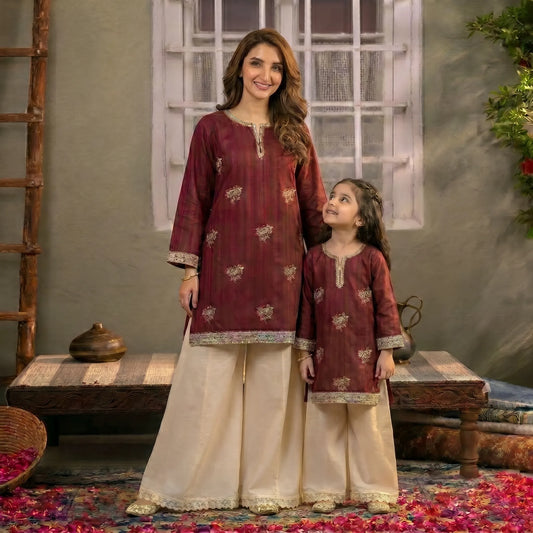 USP-06 mother Daughter Embroidered Cotton sharara collection by Sha Posh | Ready to Wear Pakistani designer Clothing