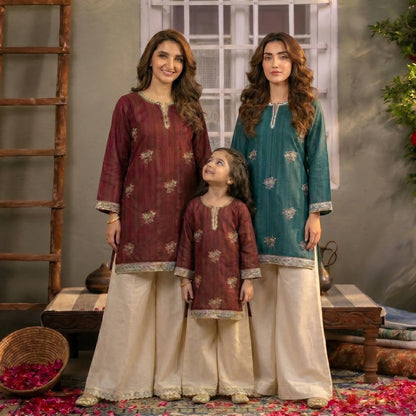 USP-06 mother Daughter Embroidered Cotton sharara collection by Sha Posh | Ready to Wear Pakistani designer Clothing