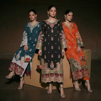 UTT-23 Embroidered Viscose Linen Kaftan Style 2 Piece Co Ord Set Collection by Traditional Thread