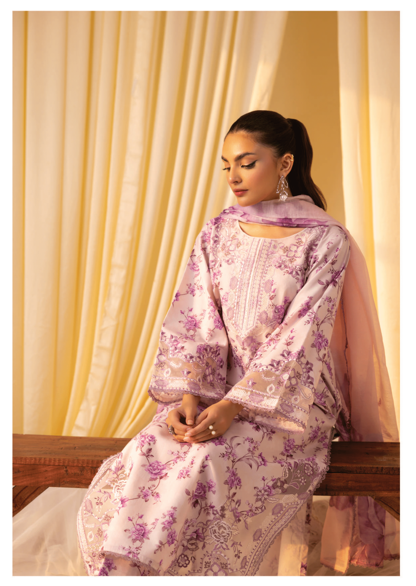 Petal Pink 3 Pc Printed embroidered lawn dress - Muskin