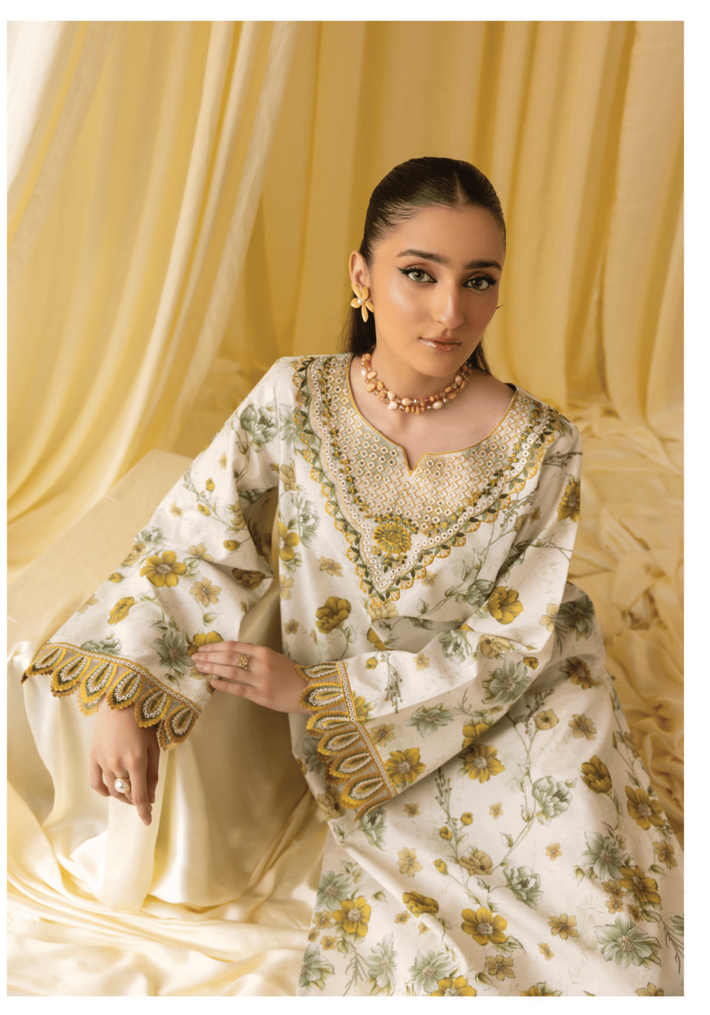 Multi 3 Pc Printed embroidered lawn dress - Muskin