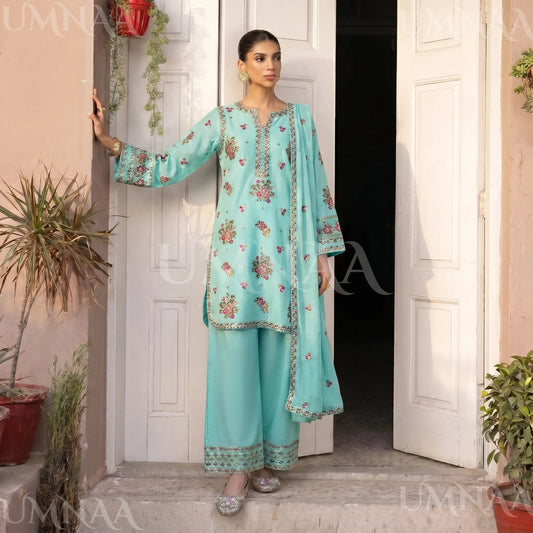 UA-194 Embroidered Cotton Farshi Shalwar Collection by Umnaa | Ready to Wear Pakistani Asian Clothing