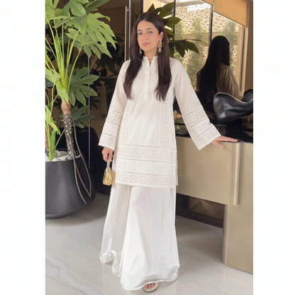 RA-35 Lawn Chikankari 2 Piece Sharara Set by Raniya.h | Premium Embroidered Summer Outfit | Women Casual & Festive Wear