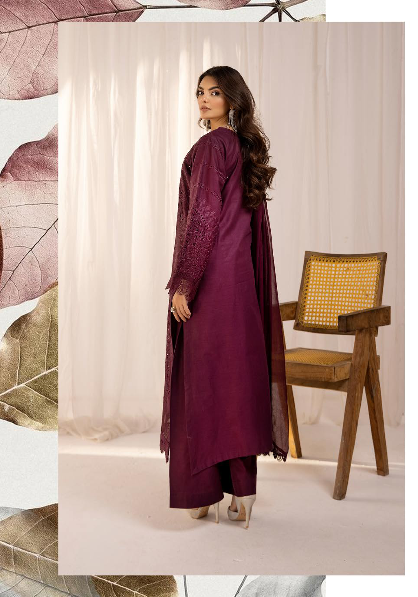 (Maroon) 3 Pc Luxury Chikankari Lawn Dress-Simrans