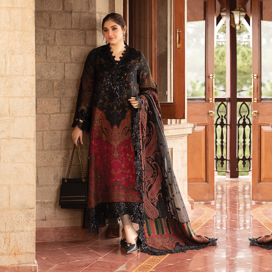 (Multi Black) Embroidered Luxury Velvet & Woven Suit | 3 Pc | Winter Collection | MARIA.B