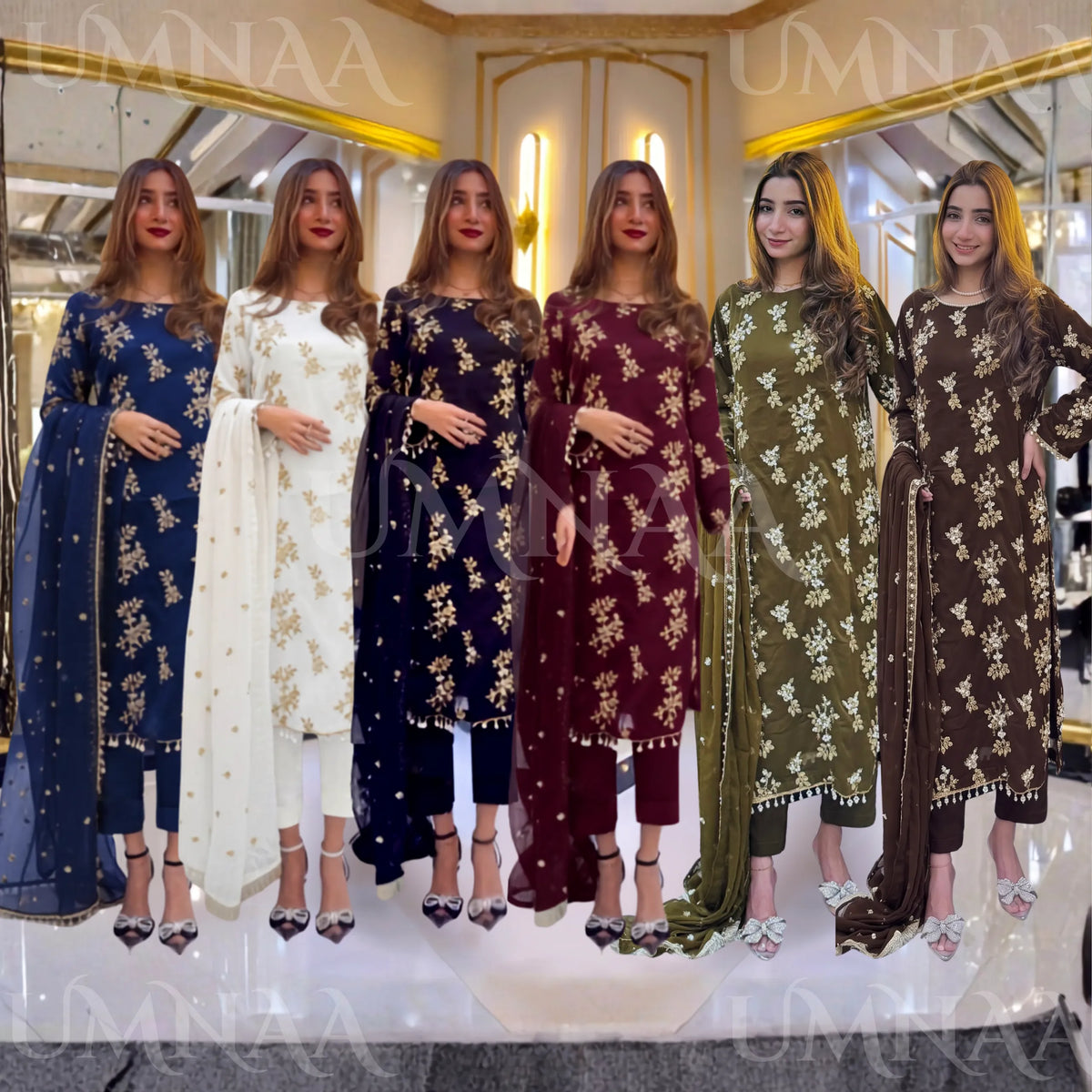 UA-26 3 Piece Embroidered Chiffon Party wear Pakistani Dress | Umnaa