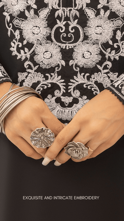 Monochrome 3 Pc Embroidered Cotton Lawn Dress - Casuallite