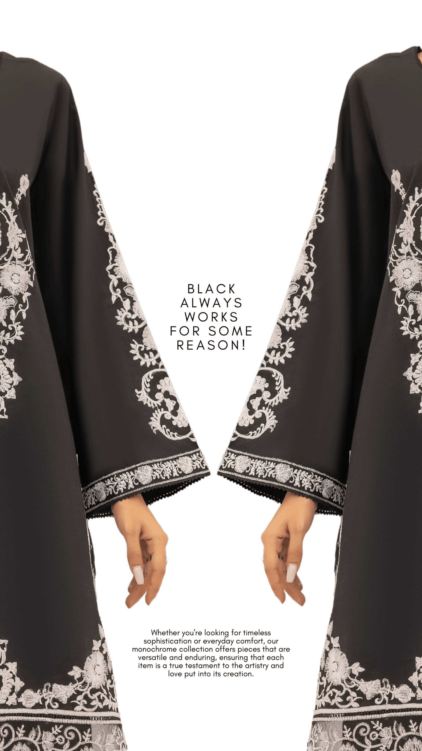 Monochrome 3 Pc Embroidered Cotton Lawn Dress - Casuallite