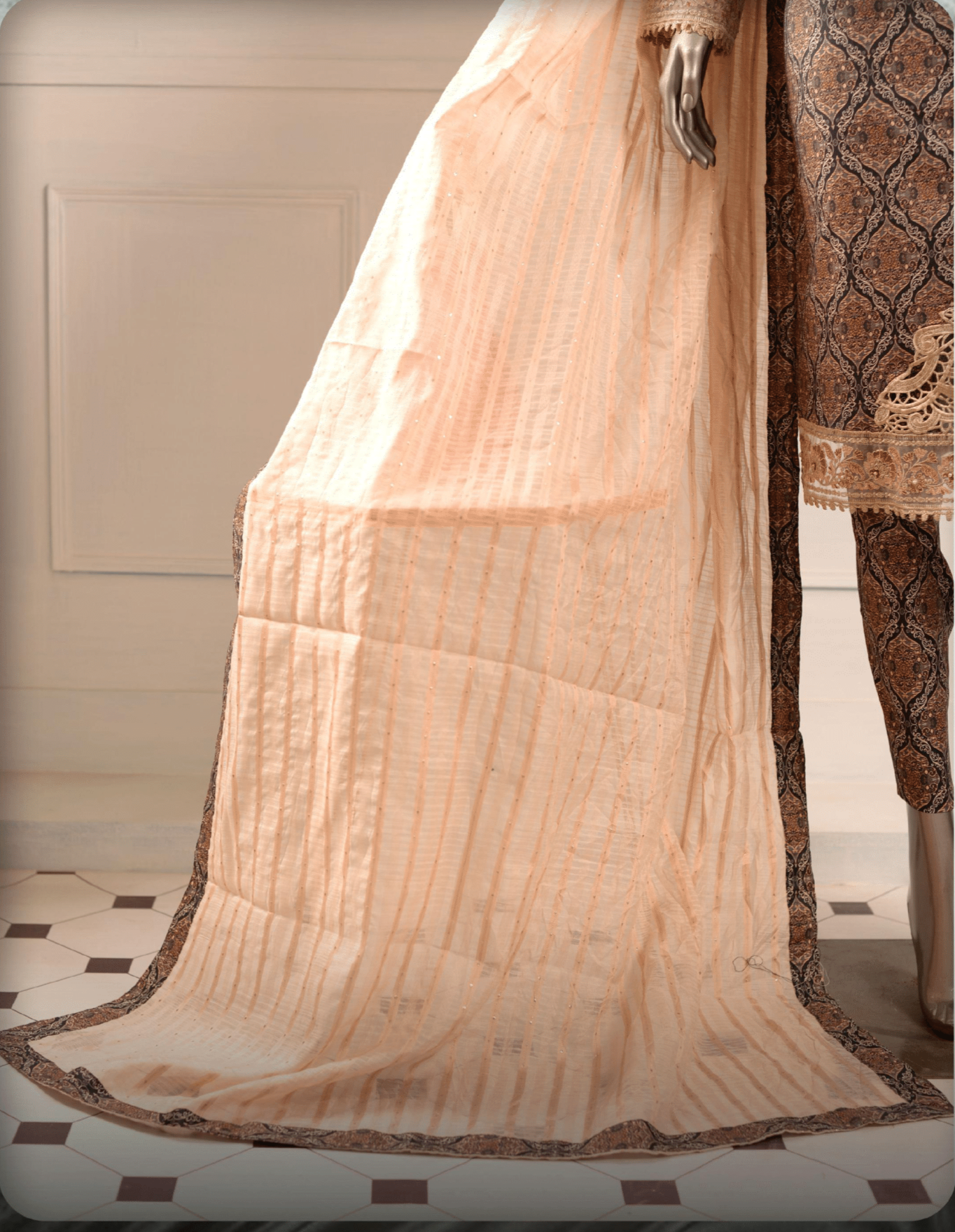 (Brown) 3 Pc Embroidered Printed Lawn Dress (RIVAAJ)
