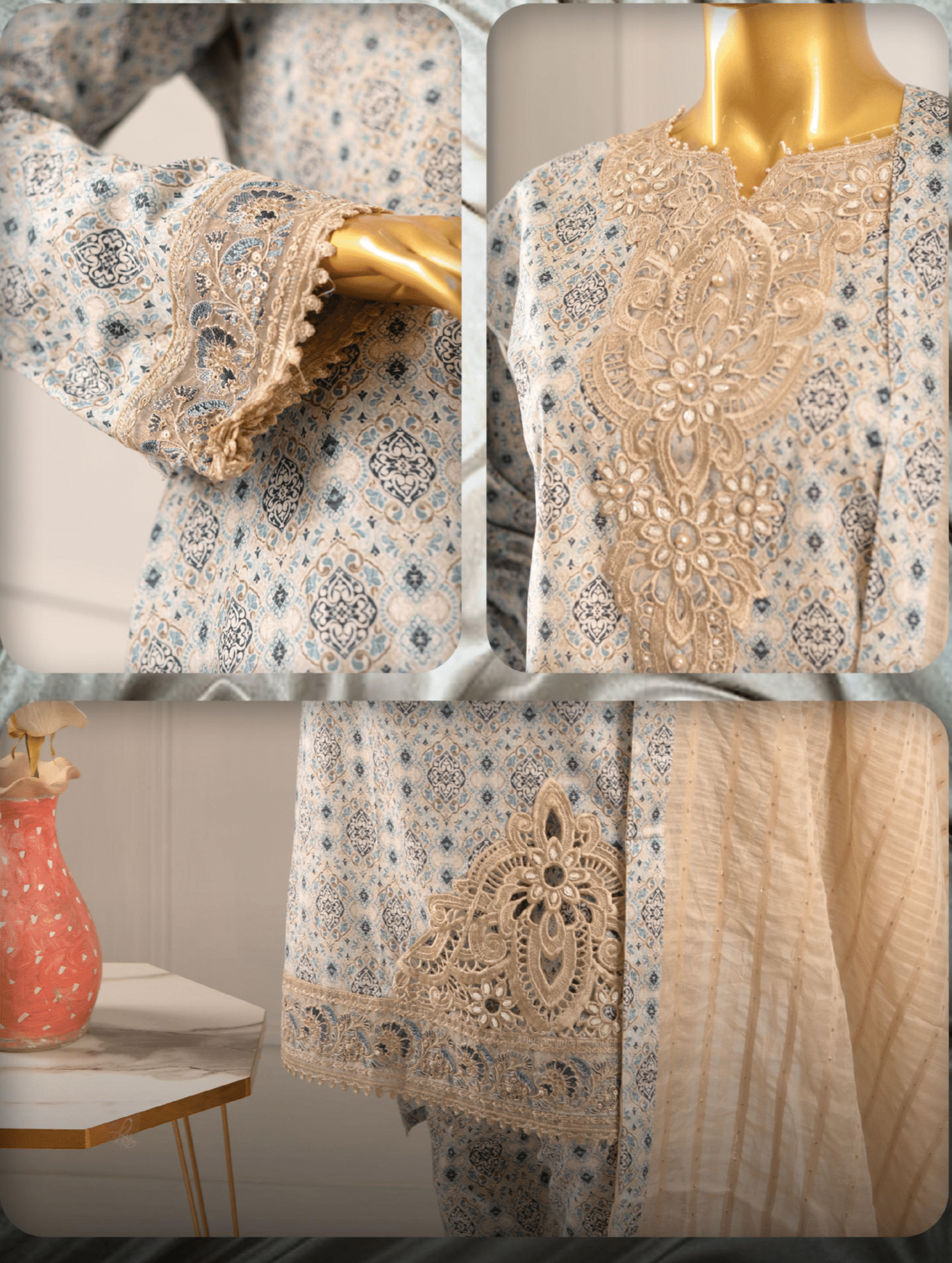 (Light blue) 3 Pc Embroidered Printed Lawn Dress (RIVAAJ)