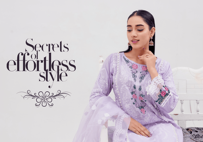 Lilac 3 Pc Embroidered Lawn Collection-Rangz