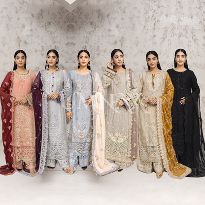 Luxury Handwork Embroidered Dress with Chiffon Dupatta 3 Pc | Winter Collection | Rangz | UMRGZ4000