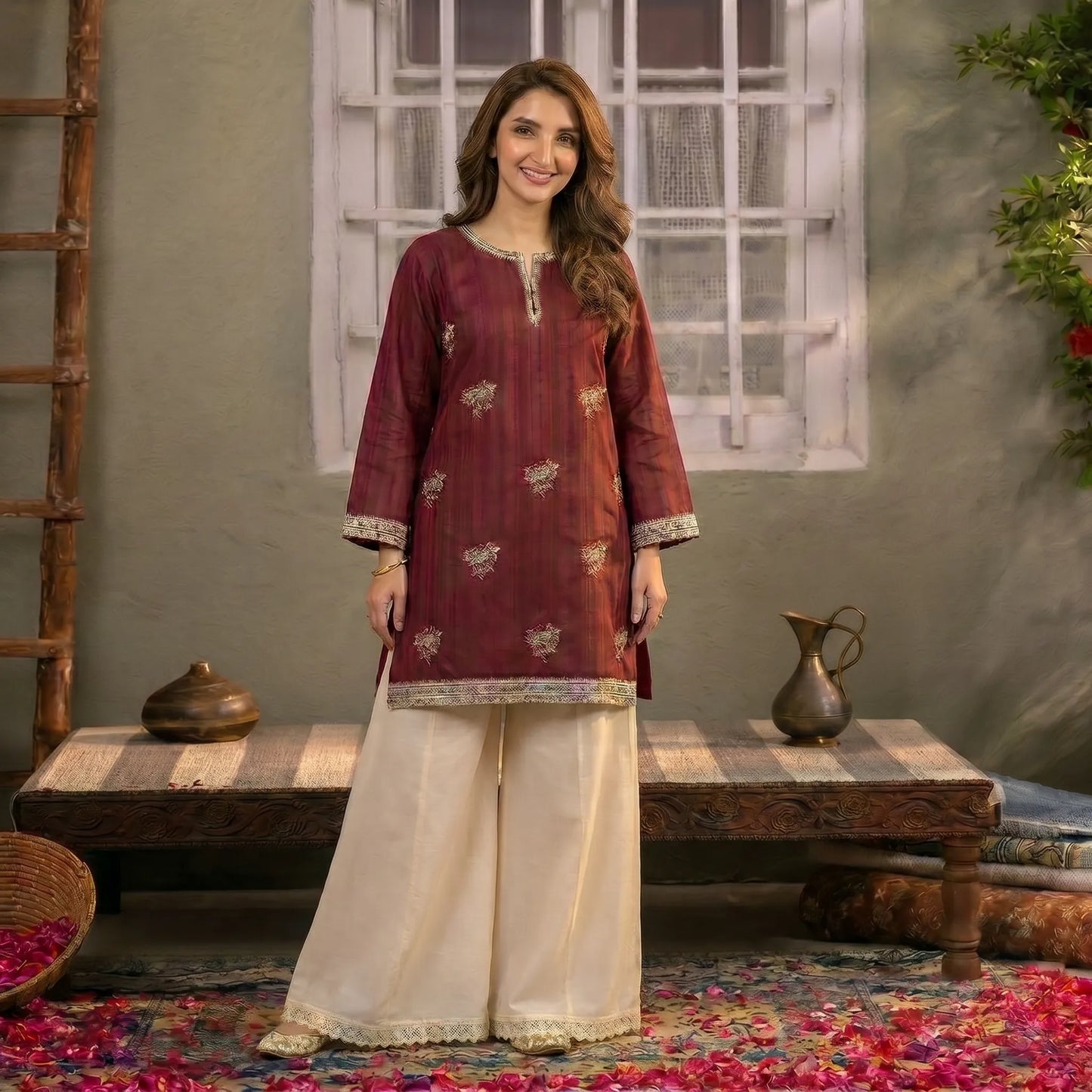 USP-06 mother Daughter Embroidered Cotton sharara collection by Sha Posh | Ready to Wear Pakistani designer Clothing