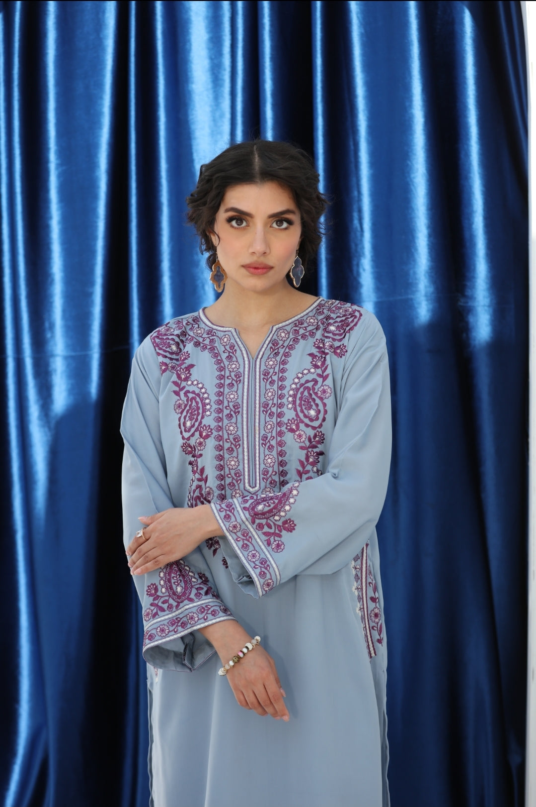 Ice Blue 2 Pc Ready to wear Embroidered Grip Cotton Outfit - Umnaa