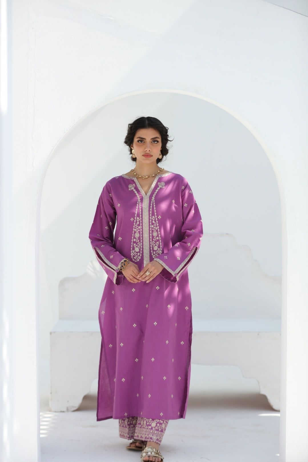 Pink 2 Pc Ready to wear Embroidered Cotton Outfit - Umnaa