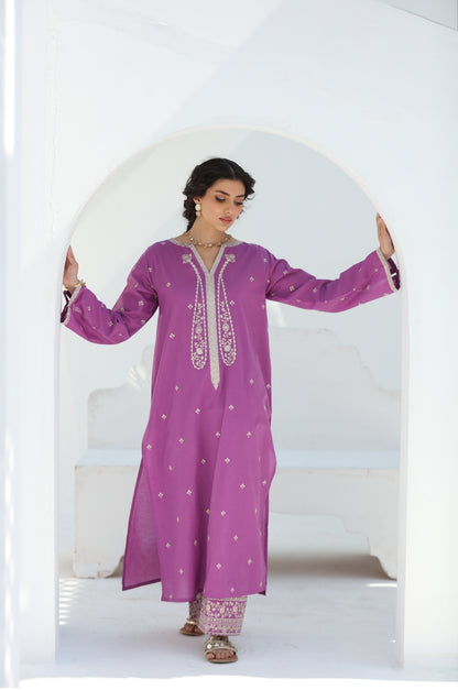 Pink 2 Pc Ready to wear Embroidered Cotton Outfit - Umnaa