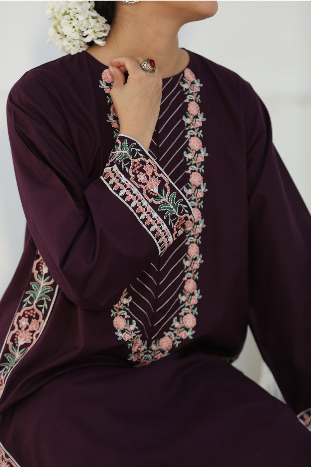 2 Pc Ready to wear Embroidered Cotton Outfit - Umnaa
