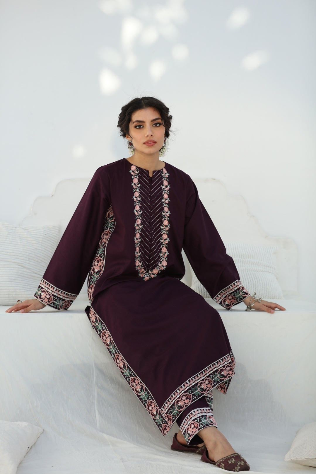 2 Pc Ready to wear Embroidered Cotton Outfit - Umnaa