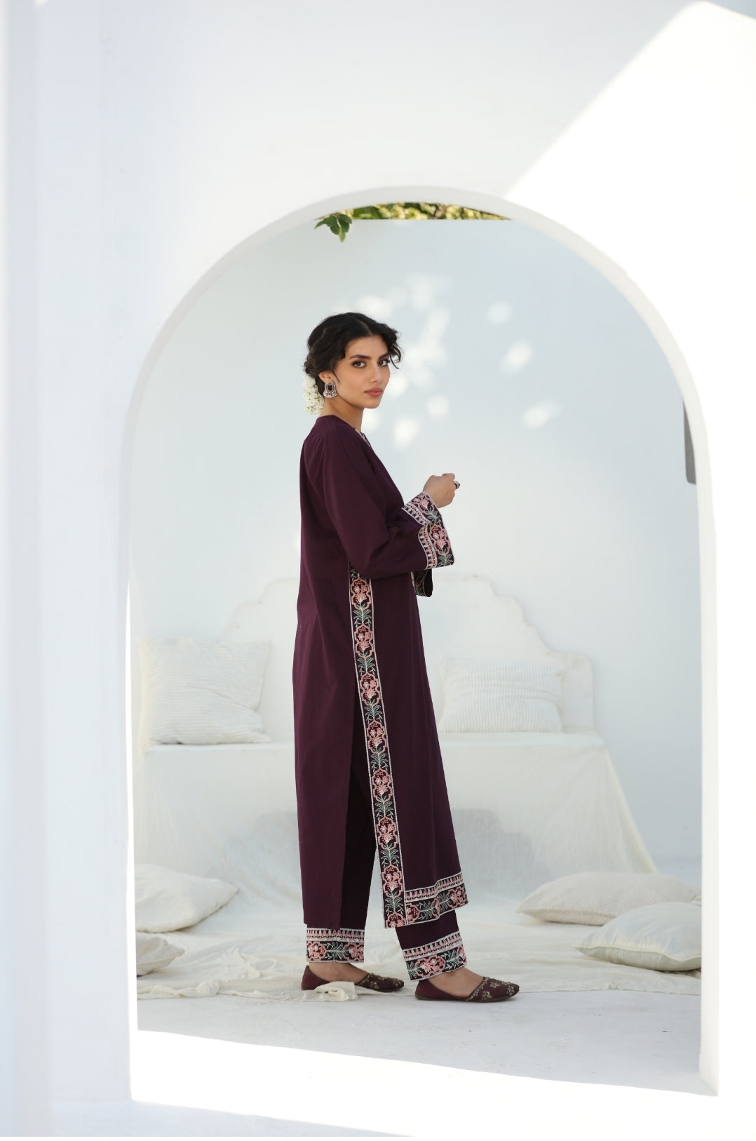 2 Pc Ready to wear Embroidered Cotton Outfit - Umnaa