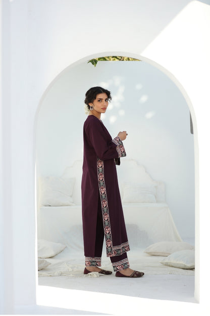 2 Pc Ready to wear Embroidered Cotton Outfit - Umnaa
