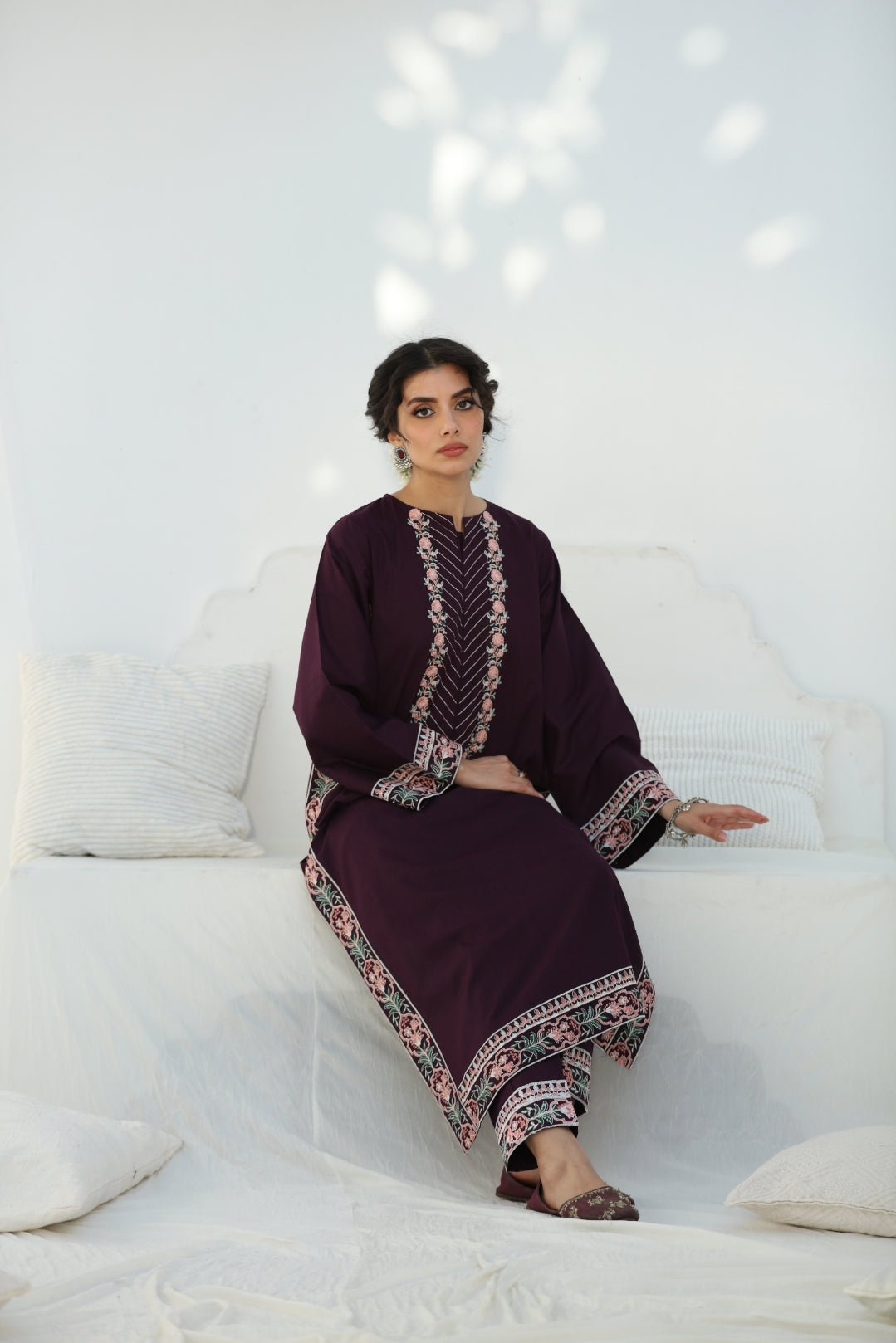 2 Pc Ready to wear Embroidered Cotton Outfit - Umnaa