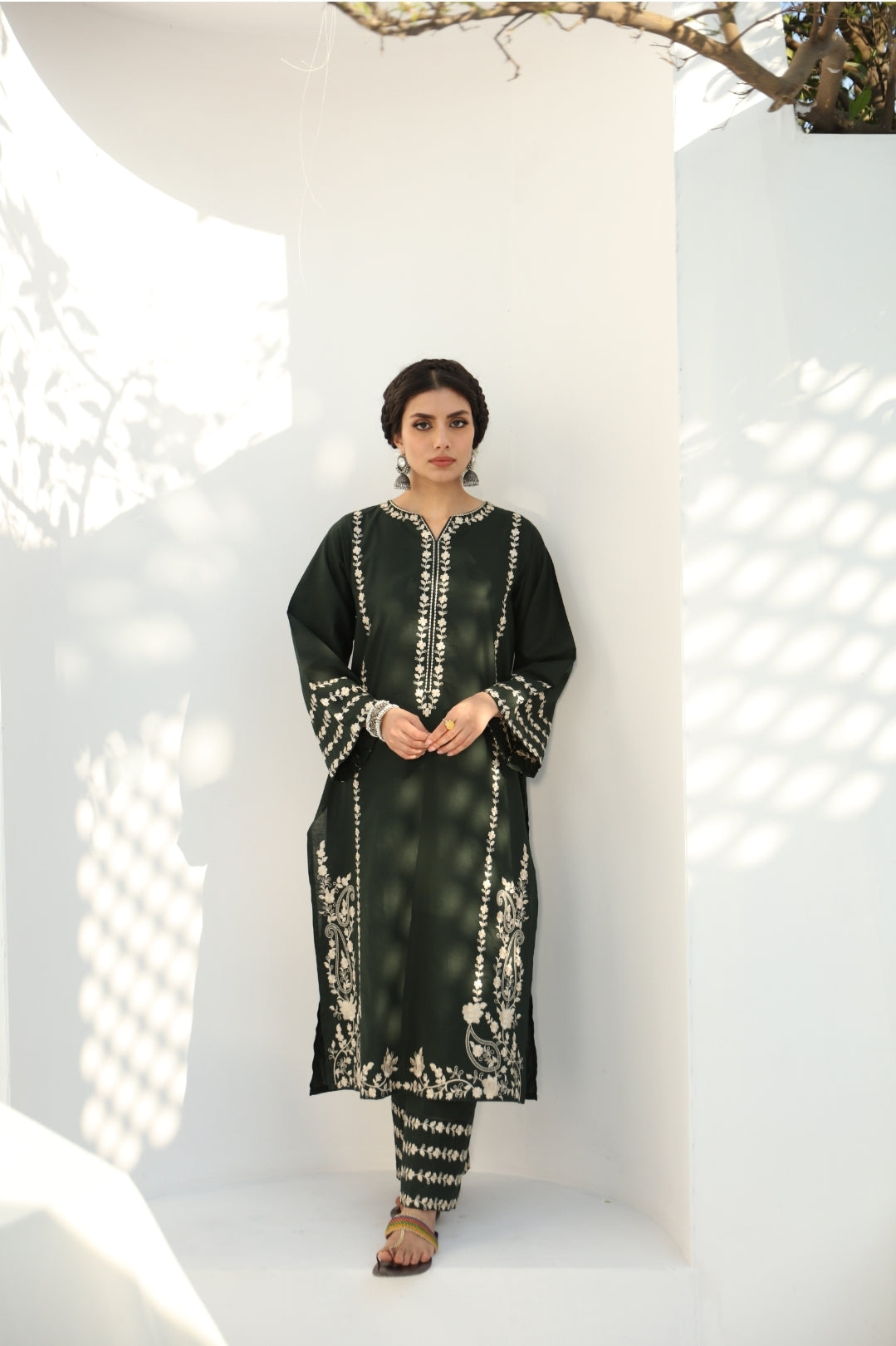 2 Pc Ready to wear Embroidered Cotton Outfit - Umnaa