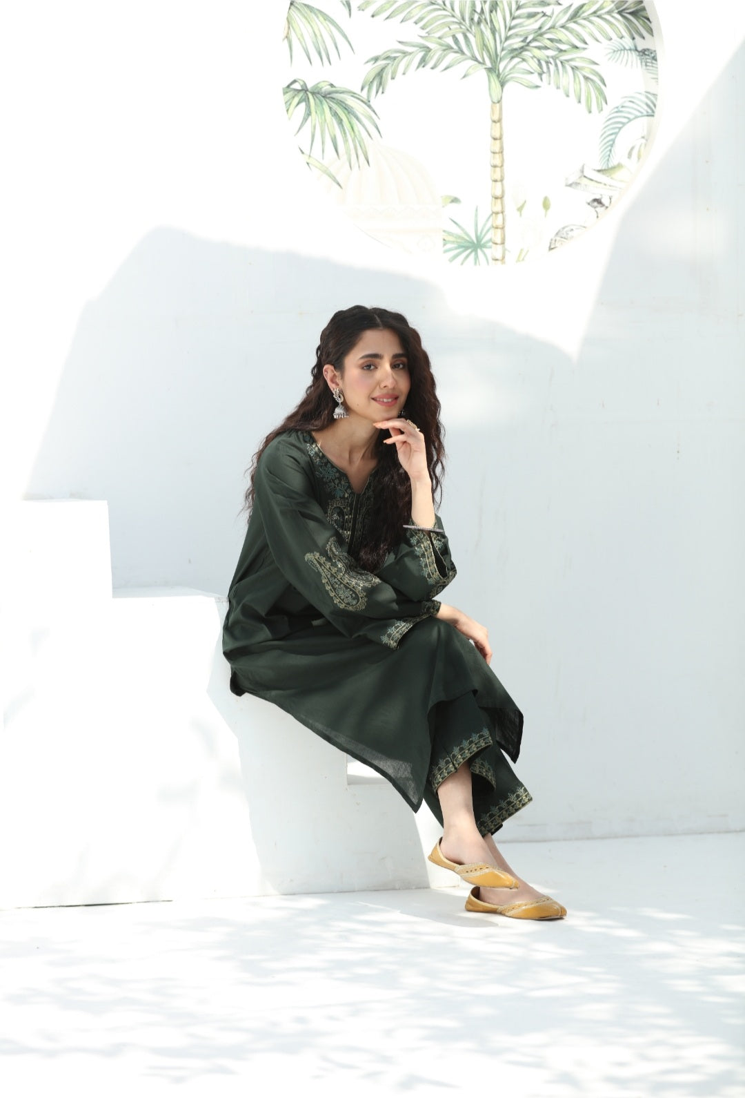 2 Pc Ready to wear Embroidered Cotton Outfit - Umnaa
