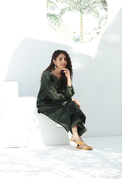 2 Pc Ready to wear Embroidered Cotton Outfit - Umnaa