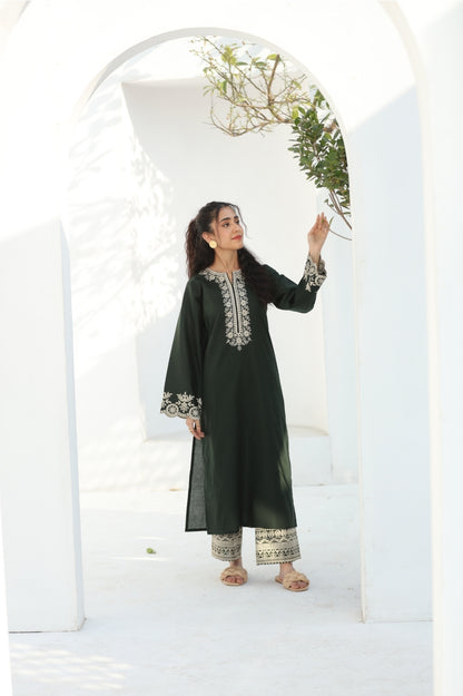 2 Pc Ready to wear Embroidered Cotton Outfit - Umnaa