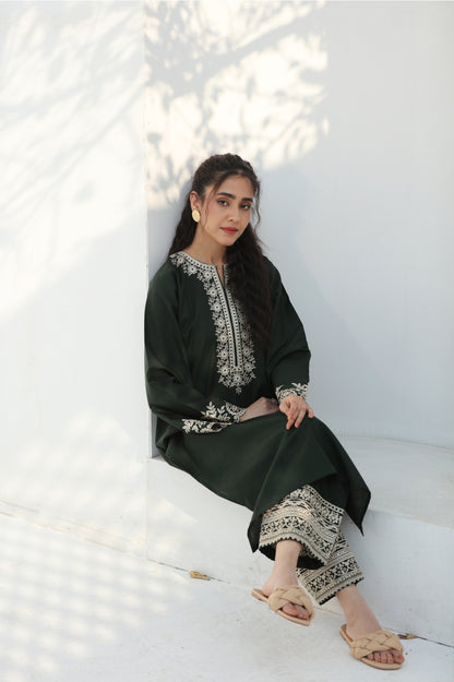 2 Pc Ready to wear Embroidered Cotton Outfit - Umnaa