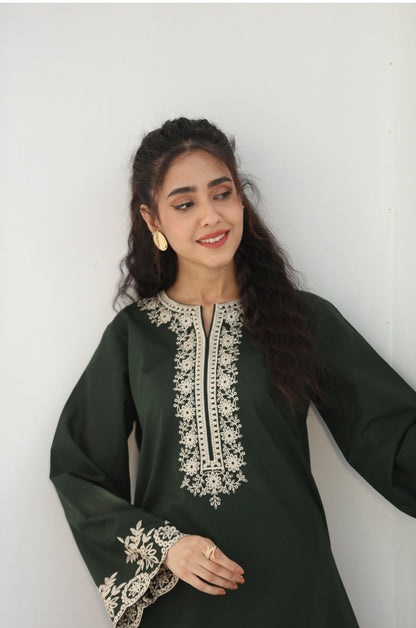 2 Pc Ready to wear Embroidered Cotton Outfit - Umnaa