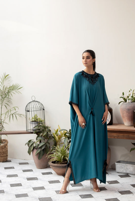 (BLUE) 2 pc grip Kaftan Ready to Wear Dress by Simrans