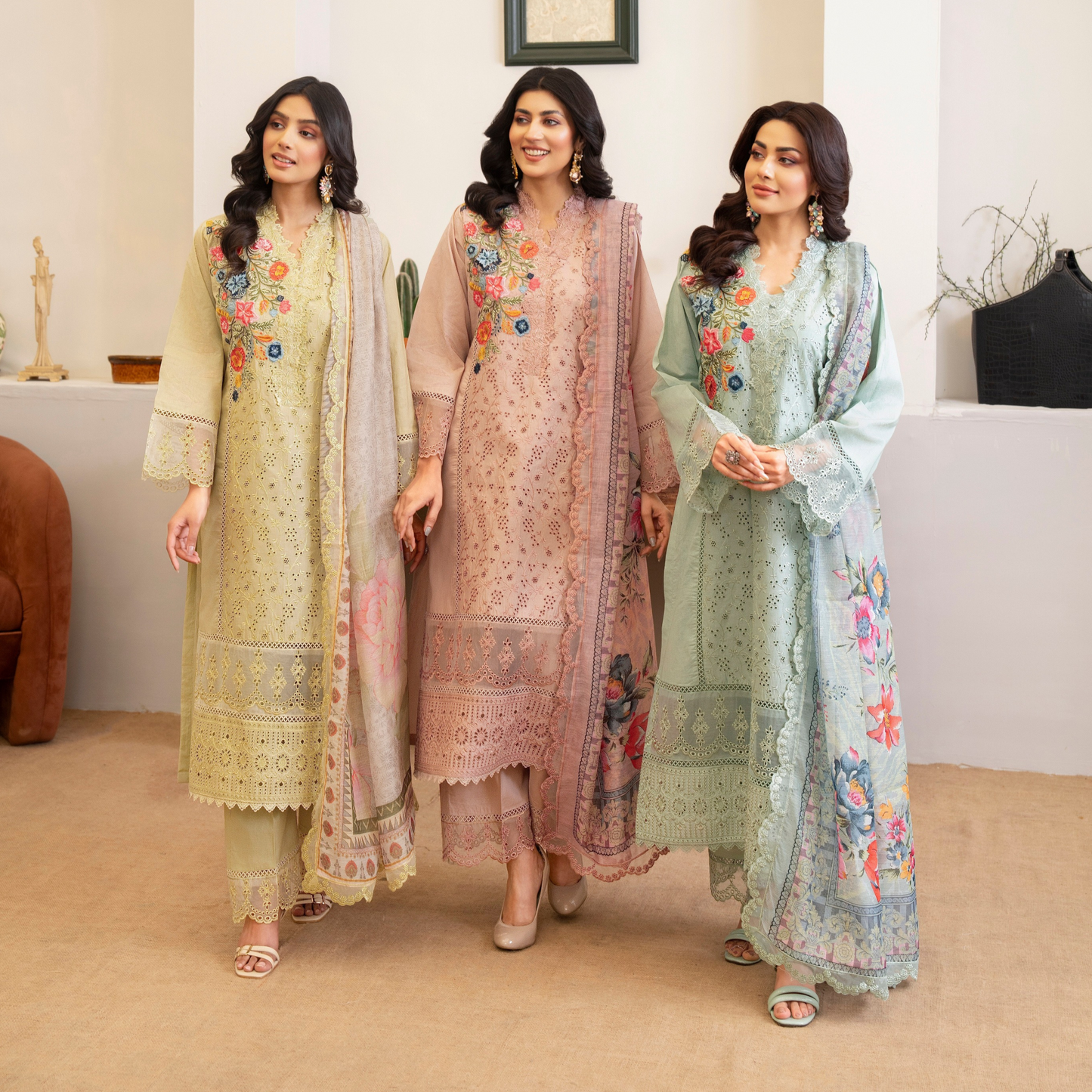 UKC-27 Embroidered Cambric Cotton Ready to Wear 3 Pc - Karma Collection