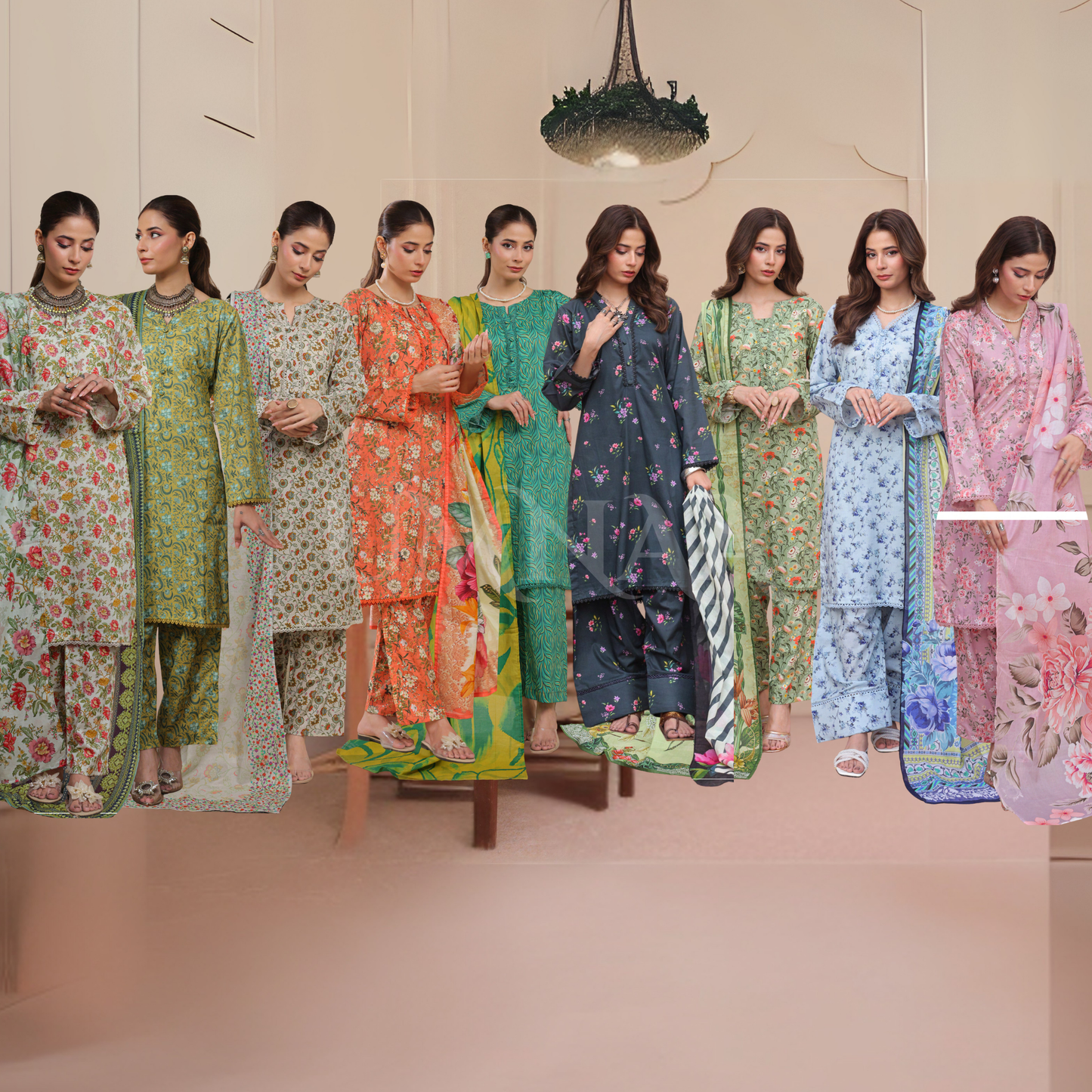 USN-14 Printed Lawn 3 Pc Dress | Ready to Wear | Saphron