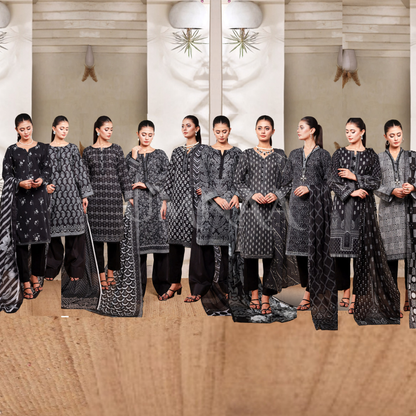 3 Pc Printed Lawn Monochrome Collection - Saphron